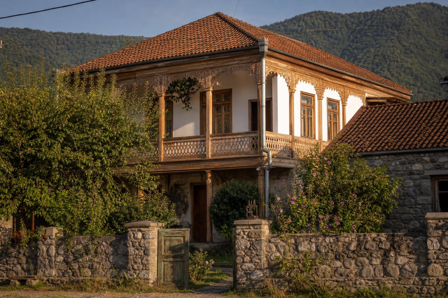Flashcard image for the Georgian word სახლი (House, home)
